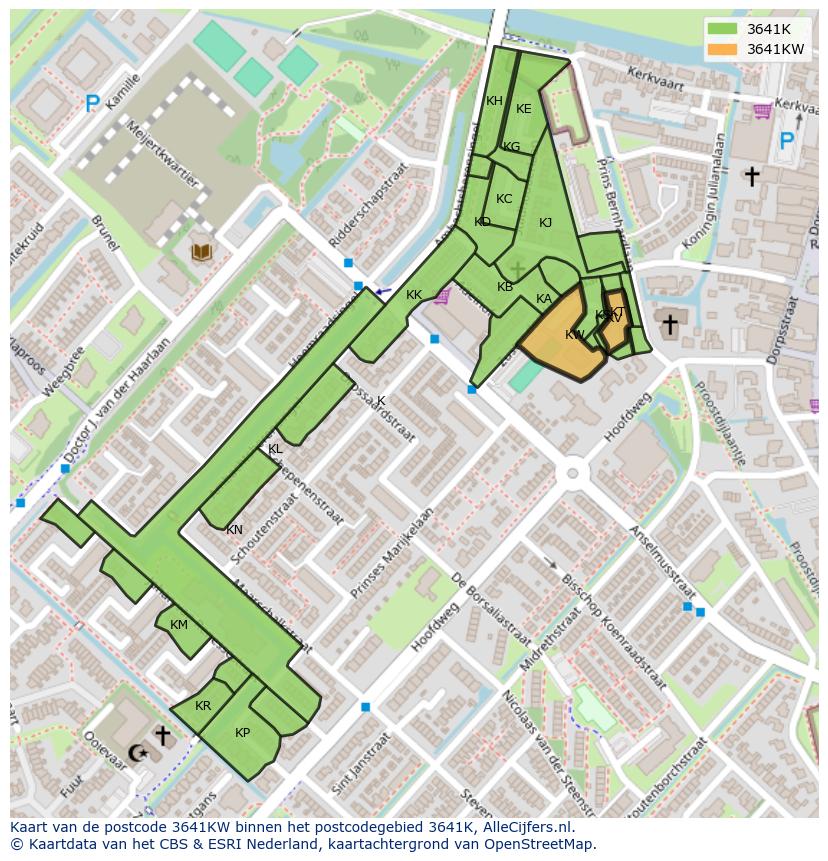 Afbeelding van het postcodegebied 3641 KW op de kaart.