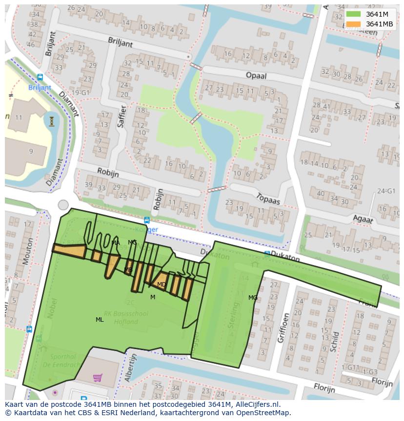 Afbeelding van het postcodegebied 3641 MB op de kaart.