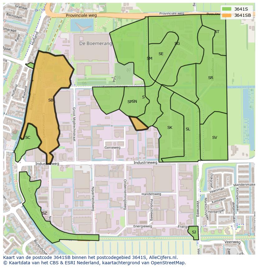 Afbeelding van het postcodegebied 3641 SB op de kaart.