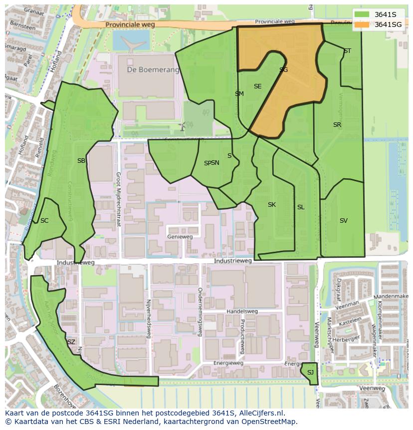 Afbeelding van het postcodegebied 3641 SG op de kaart.