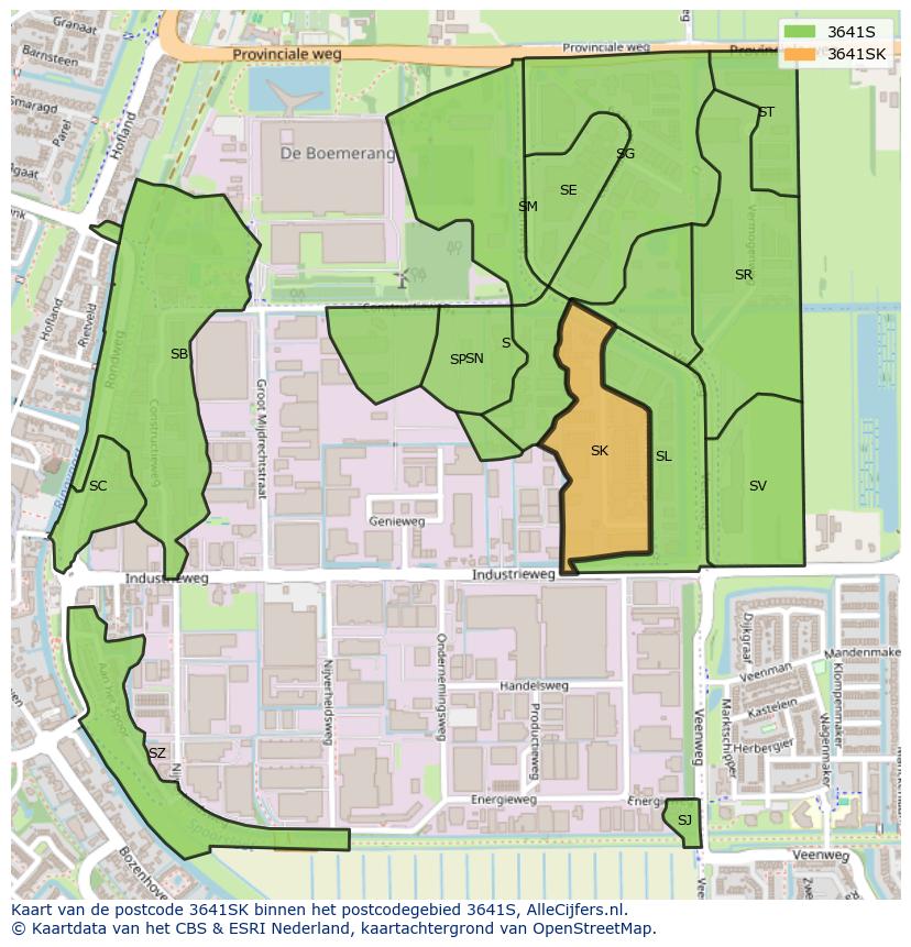 Afbeelding van het postcodegebied 3641 SK op de kaart.