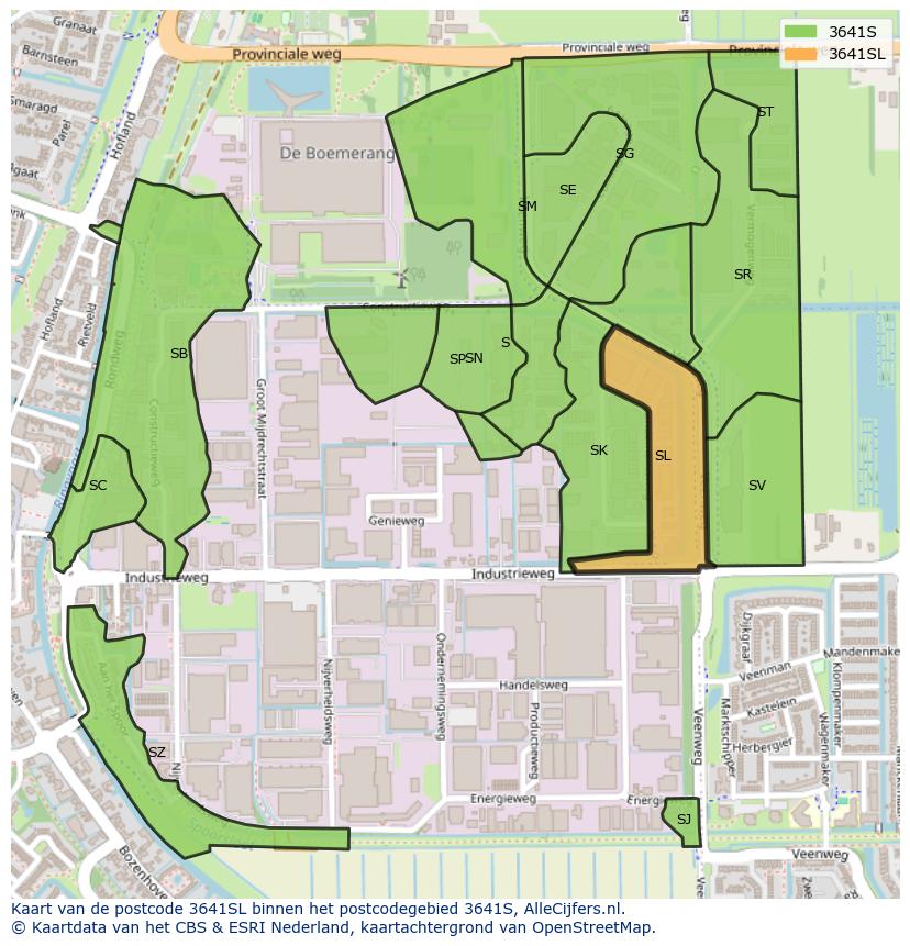 Afbeelding van het postcodegebied 3641 SL op de kaart.