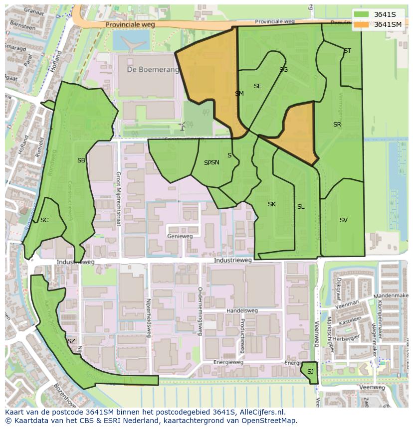 Afbeelding van het postcodegebied 3641 SM op de kaart.