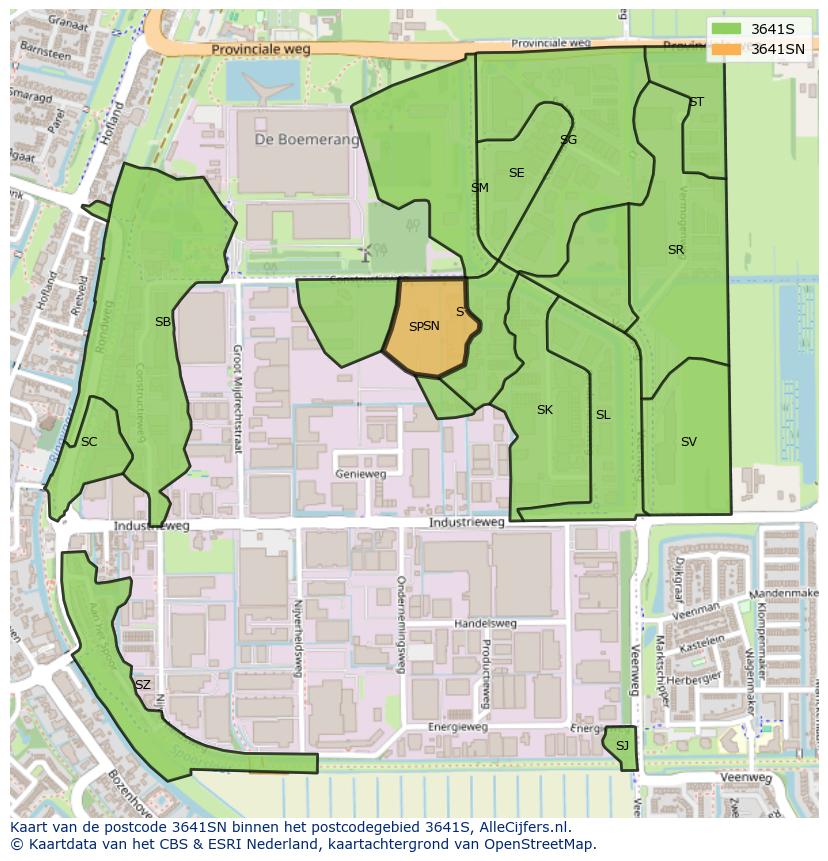 Afbeelding van het postcodegebied 3641 SN op de kaart.