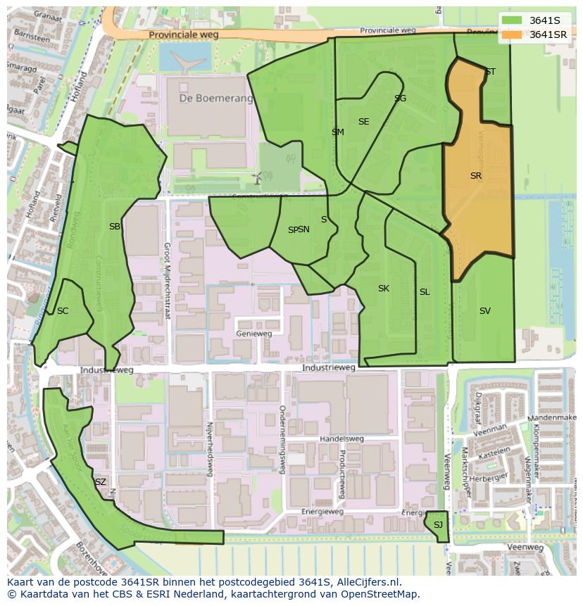 Afbeelding van het postcodegebied 3641 SR op de kaart.
