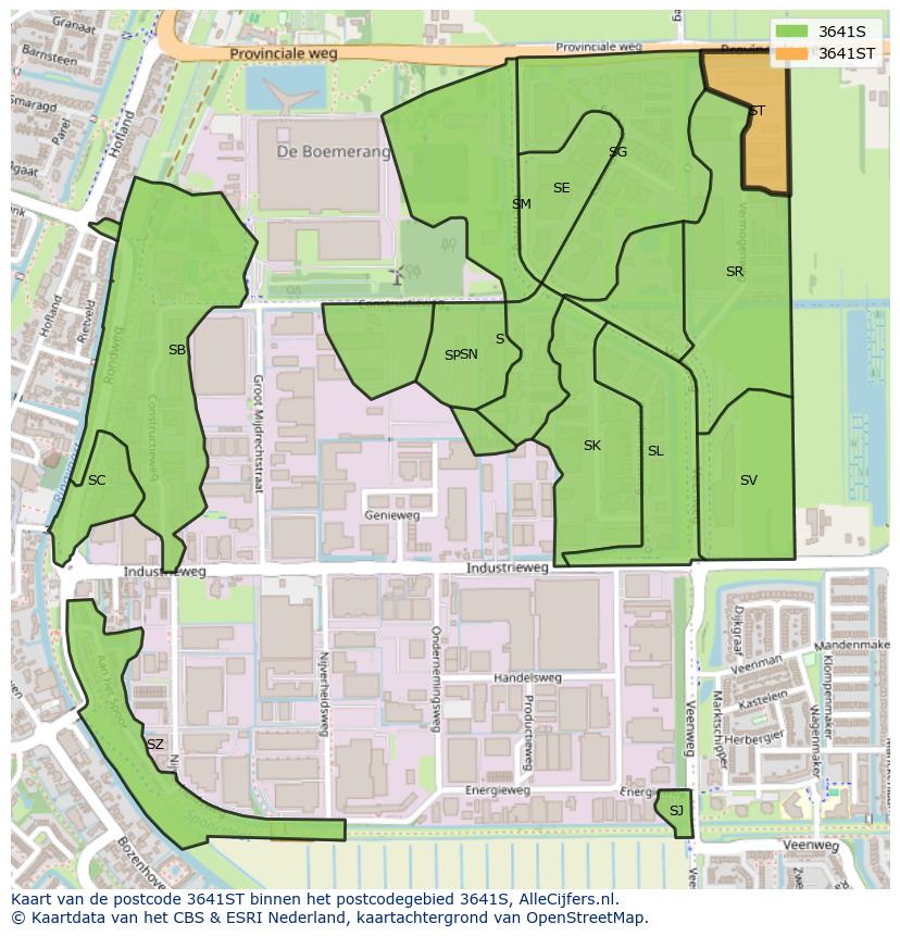 Afbeelding van het postcodegebied 3641 ST op de kaart.
