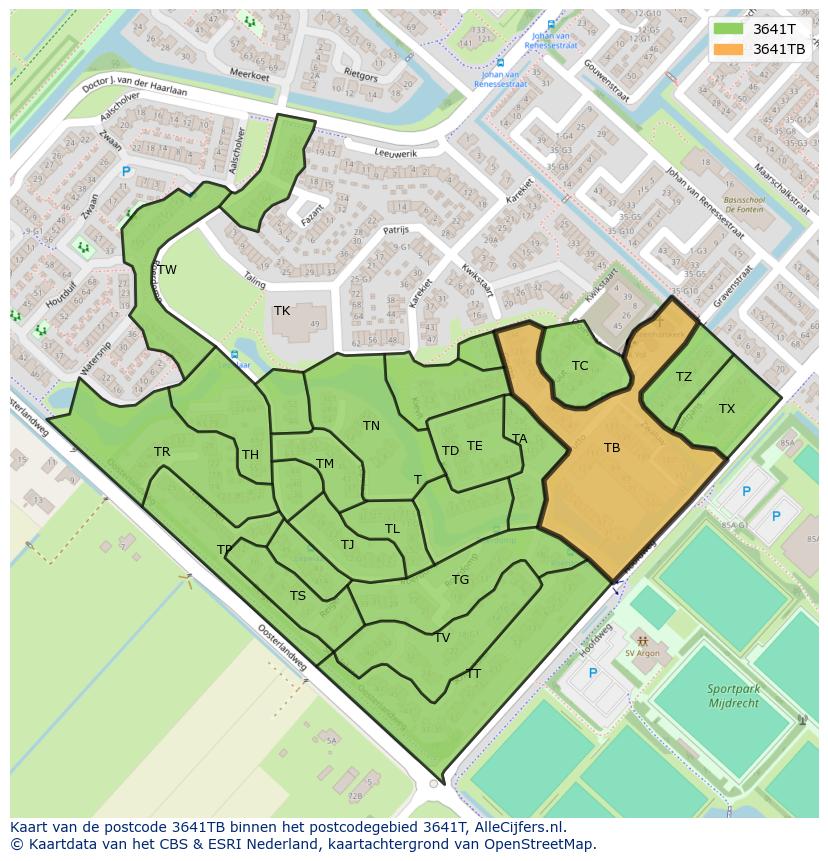 Afbeelding van het postcodegebied 3641 TB op de kaart.