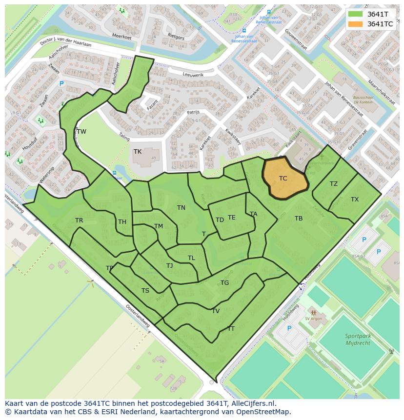 Afbeelding van het postcodegebied 3641 TC op de kaart.