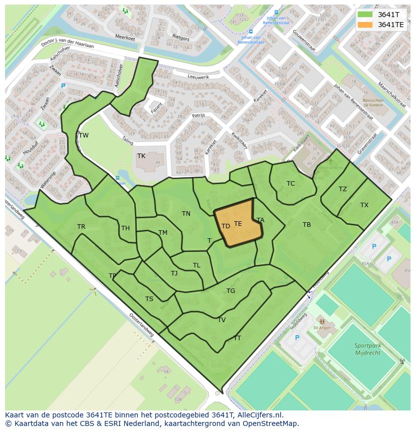 Afbeelding van het postcodegebied 3641 TE op de kaart.