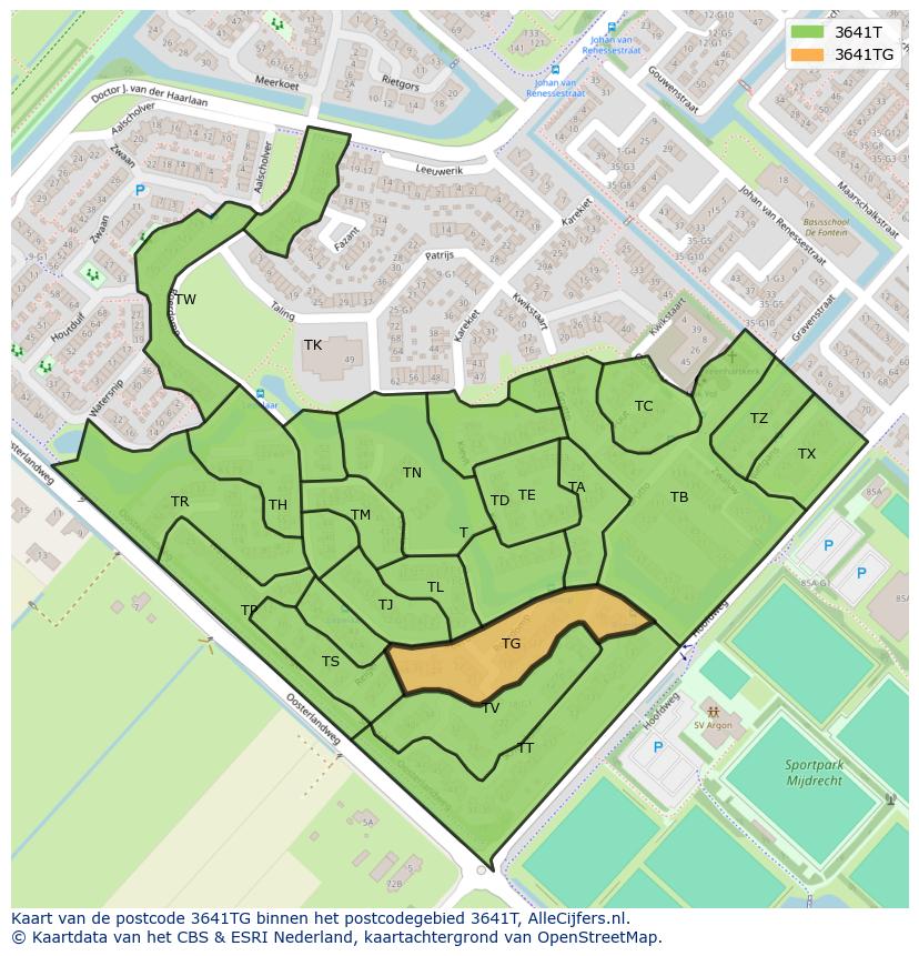 Afbeelding van het postcodegebied 3641 TG op de kaart.