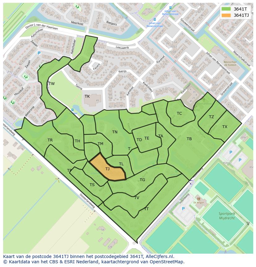 Afbeelding van het postcodegebied 3641 TJ op de kaart.
