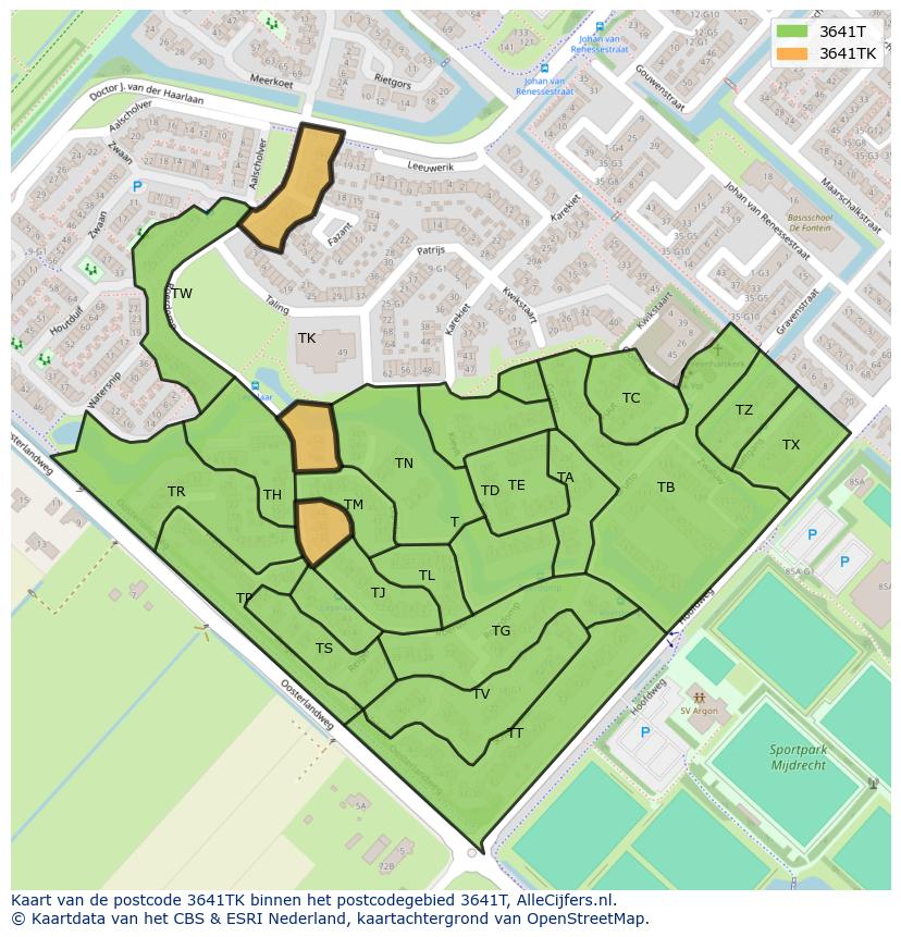 Afbeelding van het postcodegebied 3641 TK op de kaart.