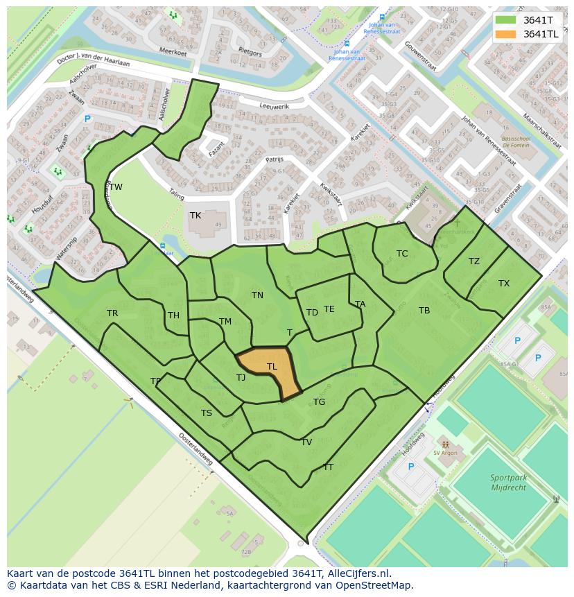 Afbeelding van het postcodegebied 3641 TL op de kaart.