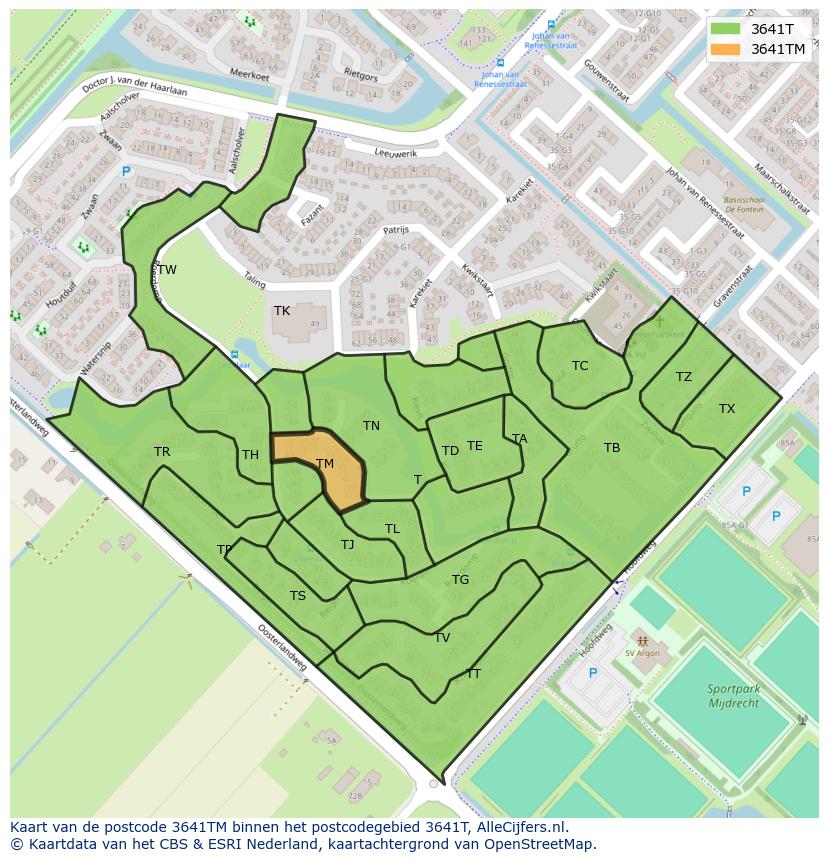 Afbeelding van het postcodegebied 3641 TM op de kaart.