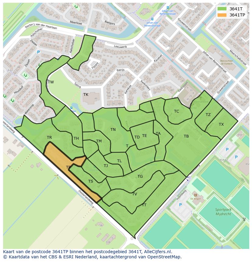 Afbeelding van het postcodegebied 3641 TP op de kaart.