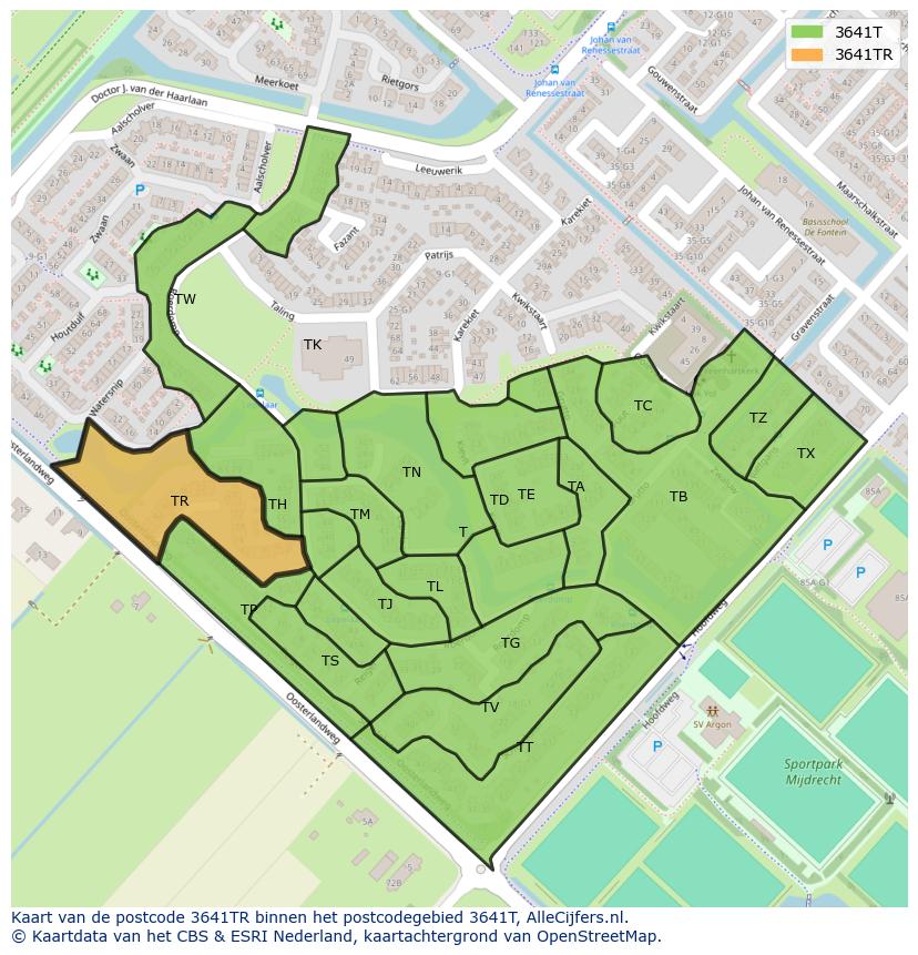 Afbeelding van het postcodegebied 3641 TR op de kaart.