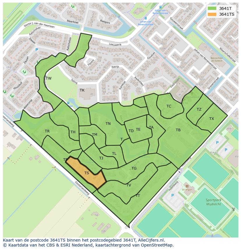 Afbeelding van het postcodegebied 3641 TS op de kaart.