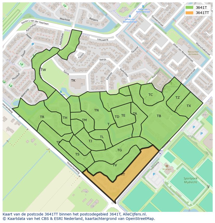 Afbeelding van het postcodegebied 3641 TT op de kaart.
