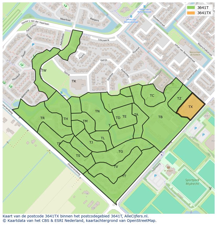Afbeelding van het postcodegebied 3641 TX op de kaart.