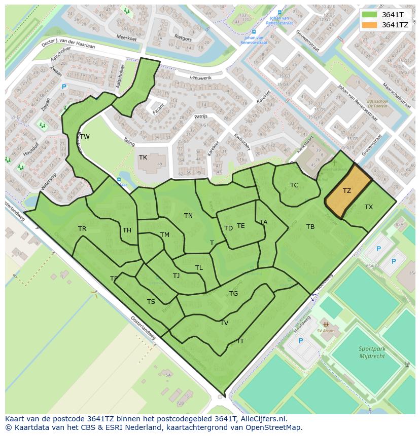 Afbeelding van het postcodegebied 3641 TZ op de kaart.