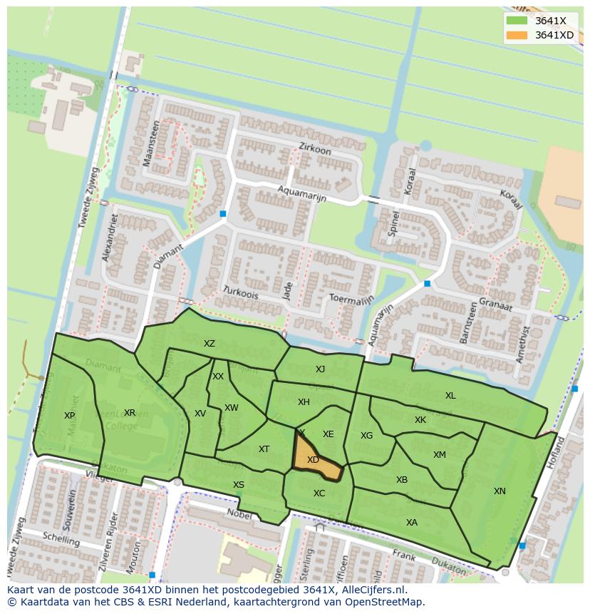 Afbeelding van het postcodegebied 3641 XD op de kaart.
