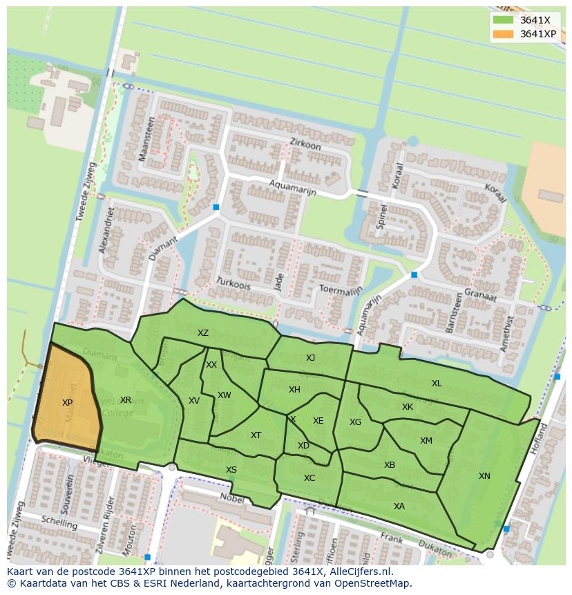 Afbeelding van het postcodegebied 3641 XP op de kaart.
