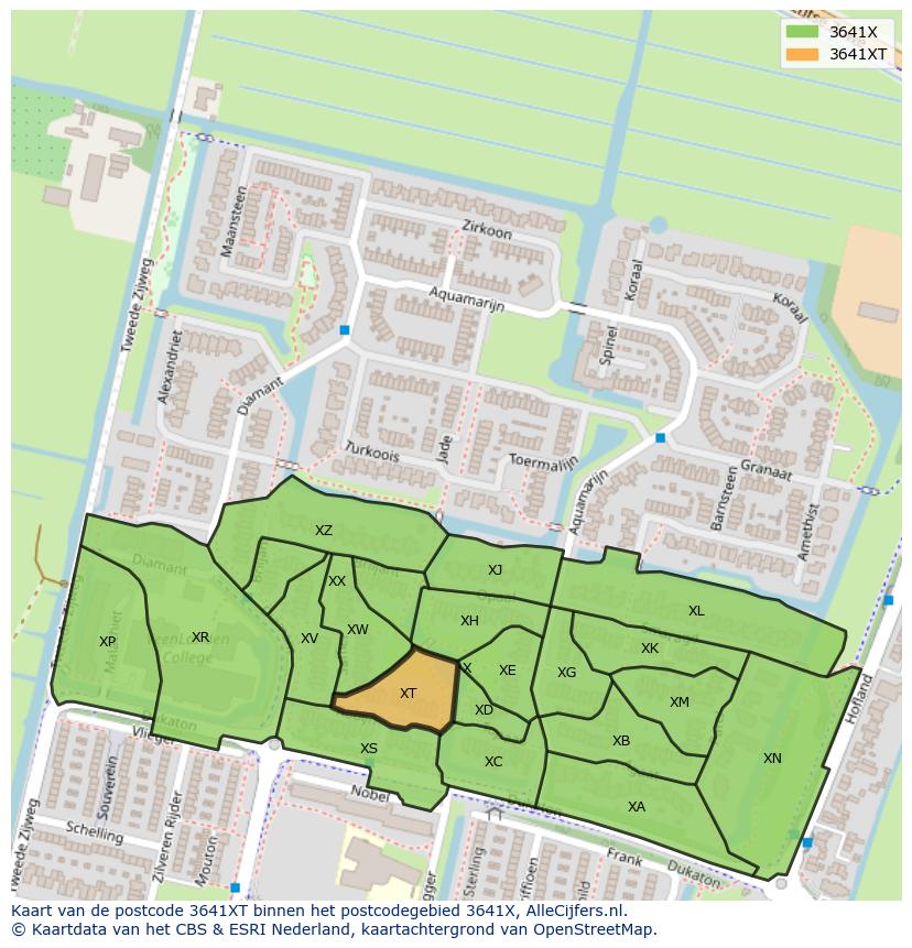 Afbeelding van het postcodegebied 3641 XT op de kaart.