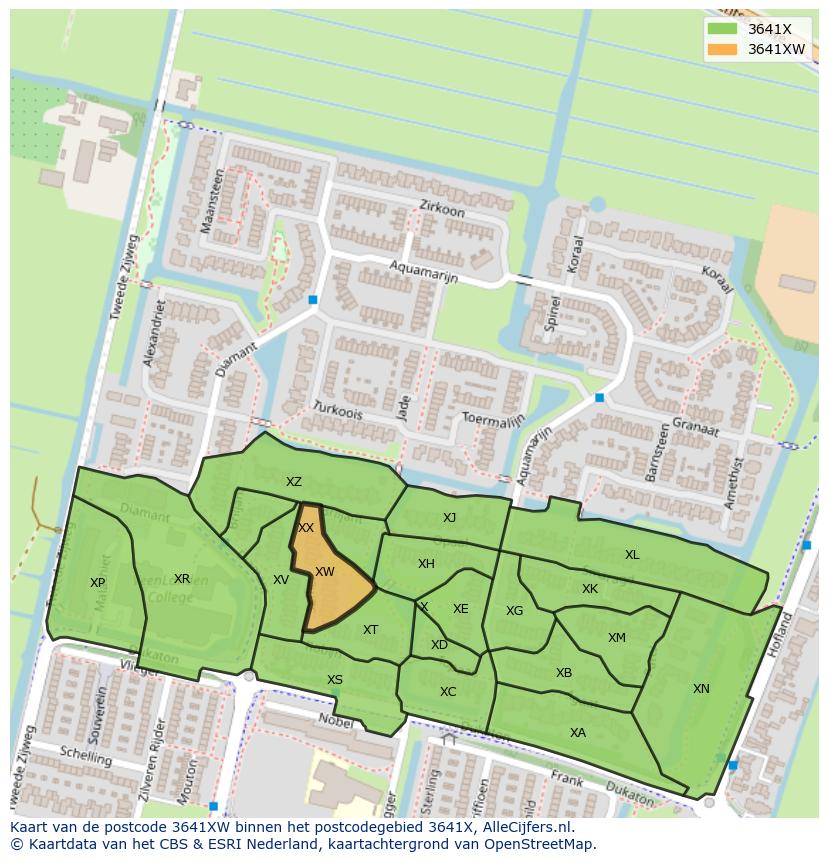 Afbeelding van het postcodegebied 3641 XW op de kaart.