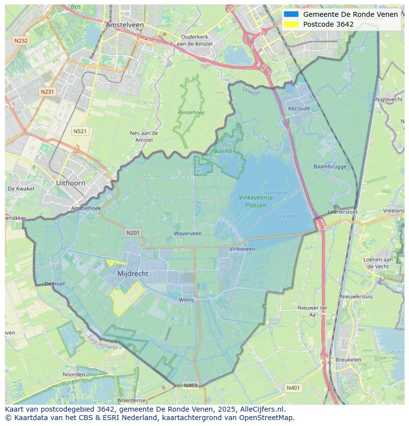 Afbeelding van het postcodegebied 3642 op de kaart.