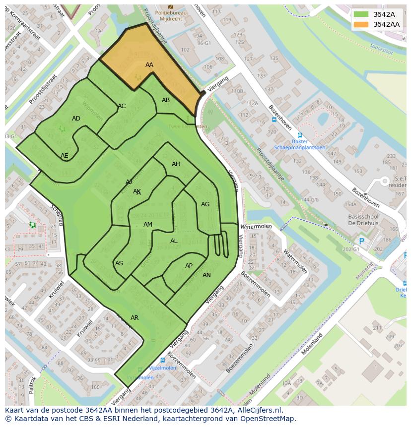 Afbeelding van het postcodegebied 3642 AA op de kaart.