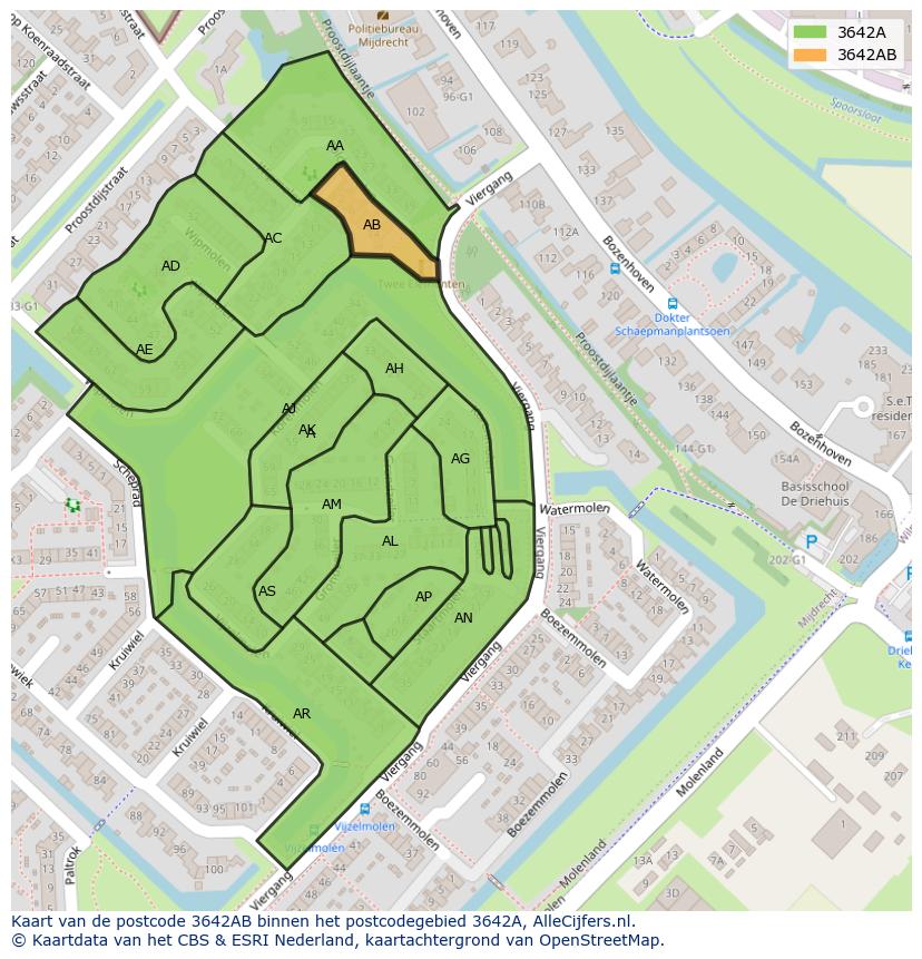 Afbeelding van het postcodegebied 3642 AB op de kaart.