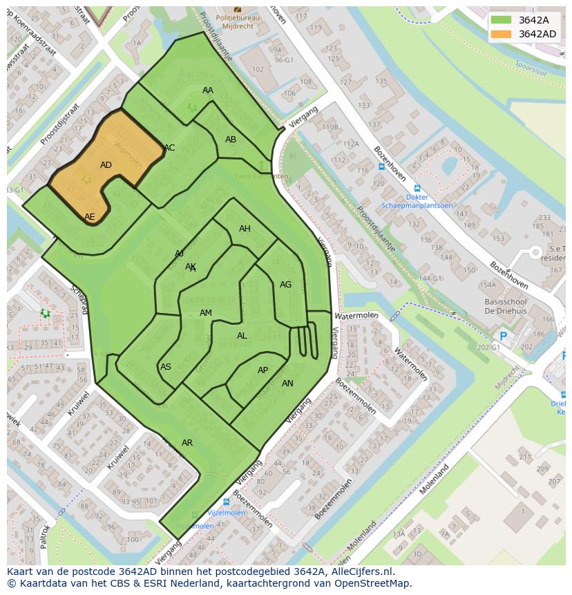 Afbeelding van het postcodegebied 3642 AD op de kaart.