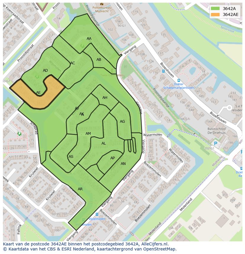 Afbeelding van het postcodegebied 3642 AE op de kaart.