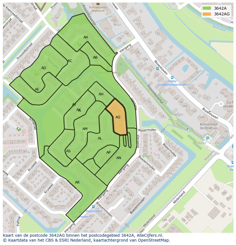 Afbeelding van het postcodegebied 3642 AG op de kaart.