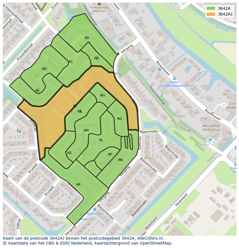 Afbeelding van het postcodegebied 3642 AJ op de kaart.