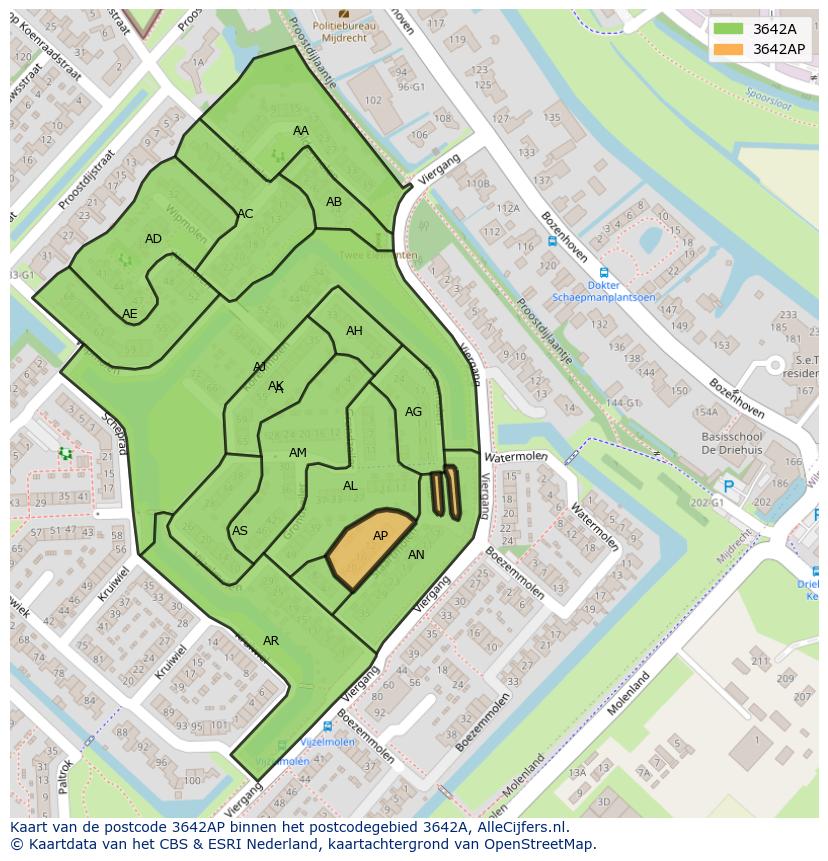 Afbeelding van het postcodegebied 3642 AP op de kaart.