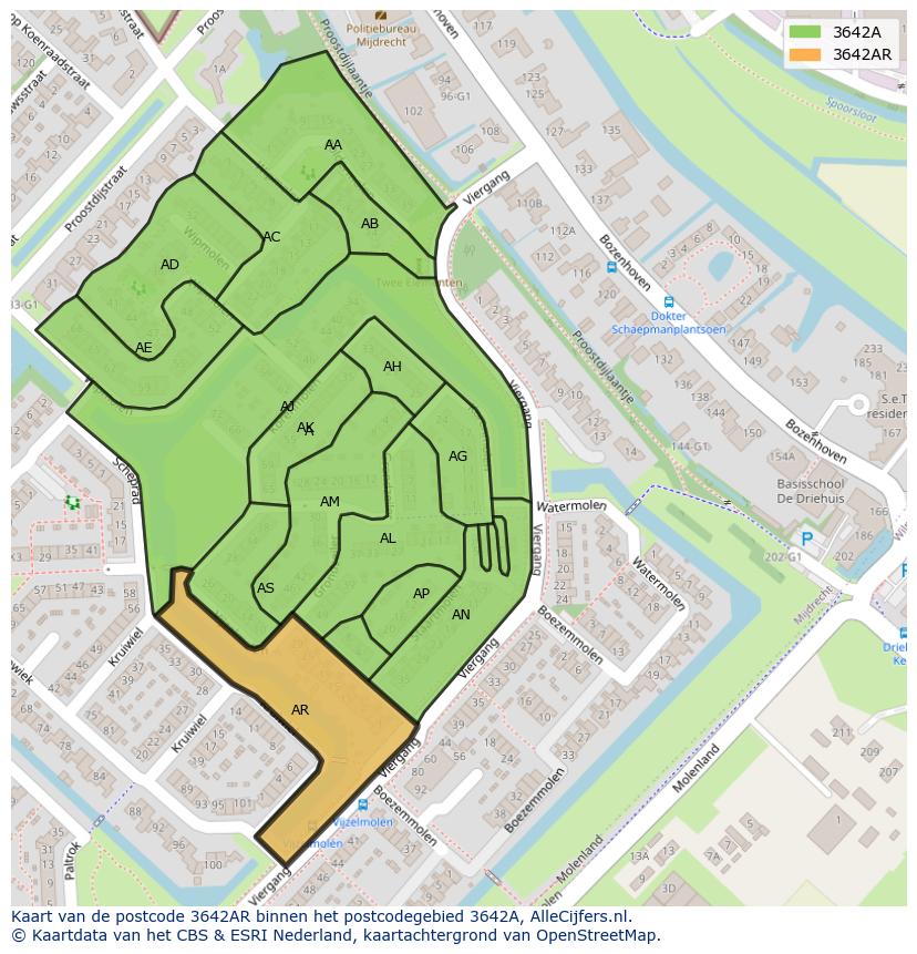 Afbeelding van het postcodegebied 3642 AR op de kaart.