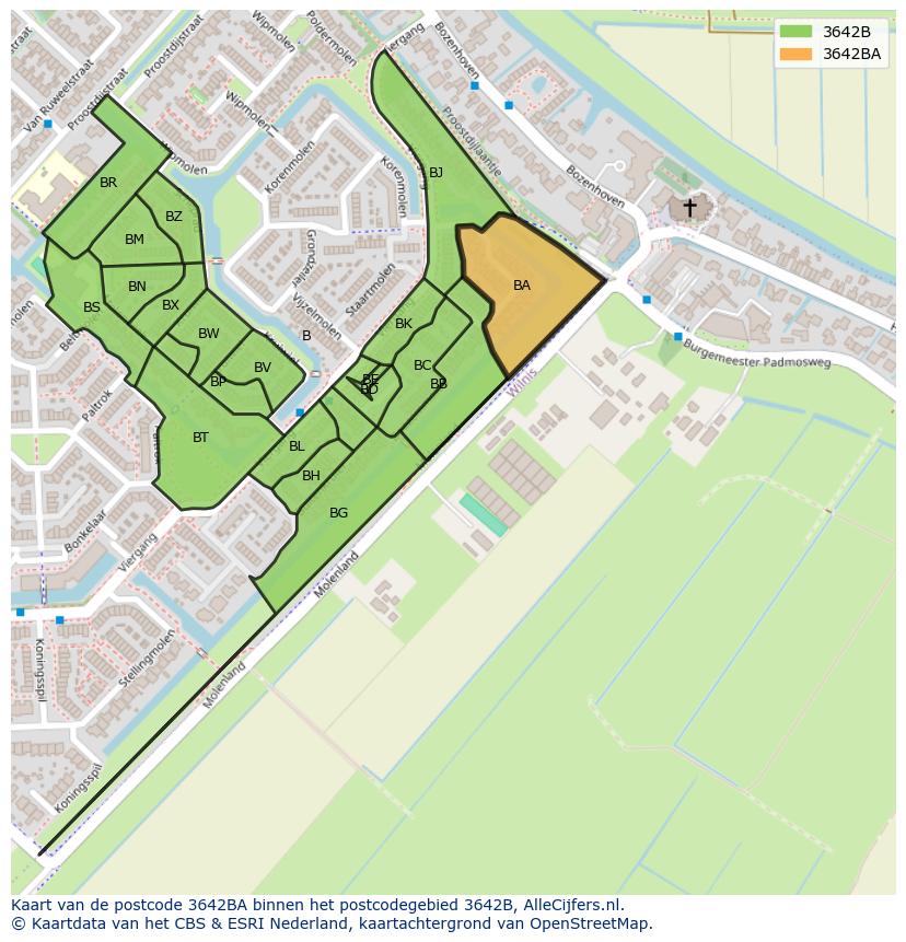 Afbeelding van het postcodegebied 3642 BA op de kaart.