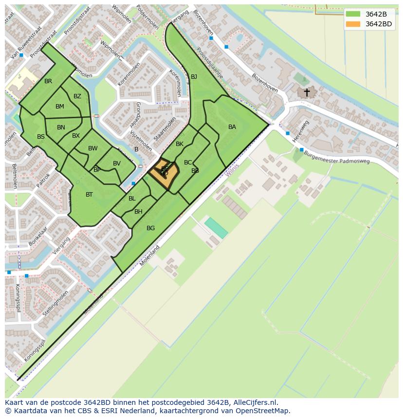 Afbeelding van het postcodegebied 3642 BD op de kaart.