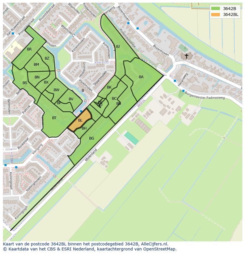 Afbeelding van het postcodegebied 3642 BL op de kaart.
