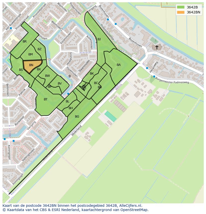 Afbeelding van het postcodegebied 3642 BN op de kaart.