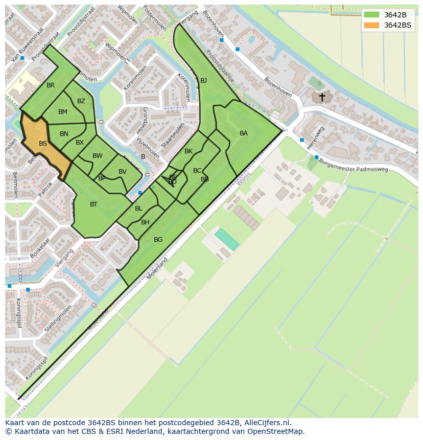 Afbeelding van het postcodegebied 3642 BS op de kaart.