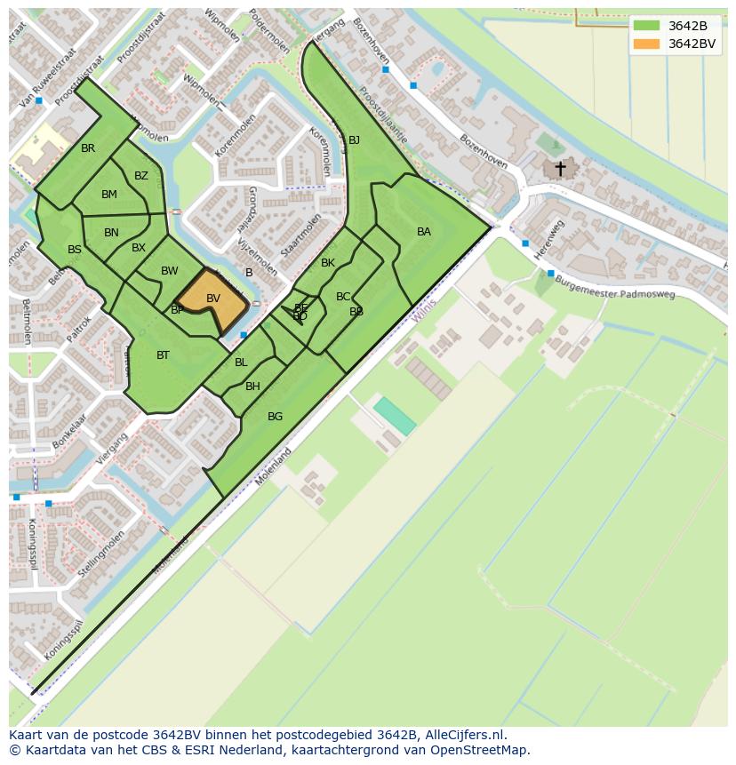 Afbeelding van het postcodegebied 3642 BV op de kaart.