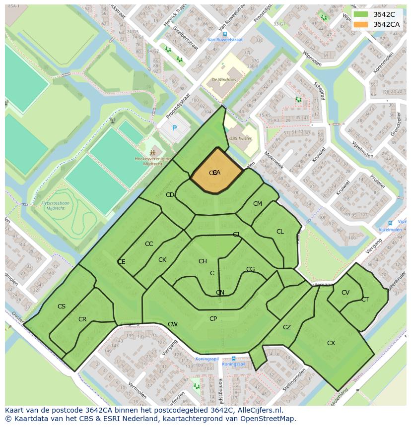 Afbeelding van het postcodegebied 3642 CA op de kaart.