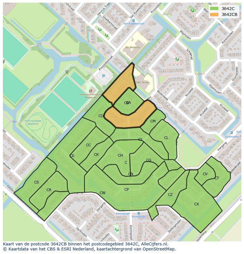 Afbeelding van het postcodegebied 3642 CB op de kaart.