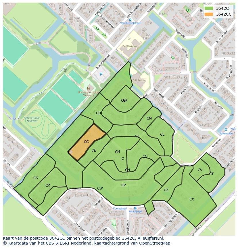 Afbeelding van het postcodegebied 3642 CC op de kaart.