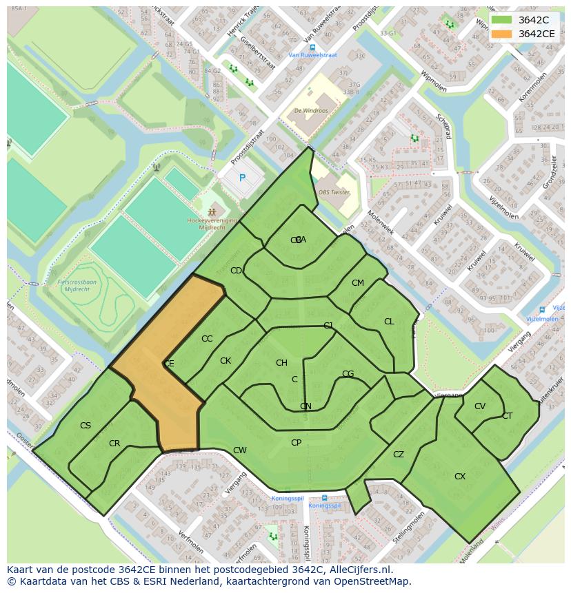 Afbeelding van het postcodegebied 3642 CE op de kaart.