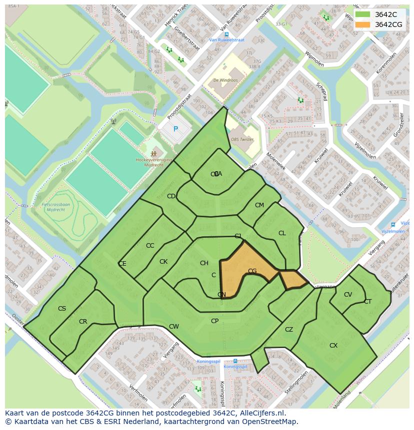 Afbeelding van het postcodegebied 3642 CG op de kaart.