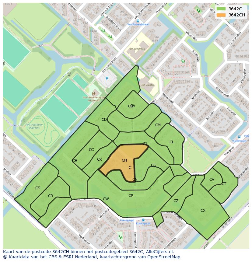 Afbeelding van het postcodegebied 3642 CH op de kaart.