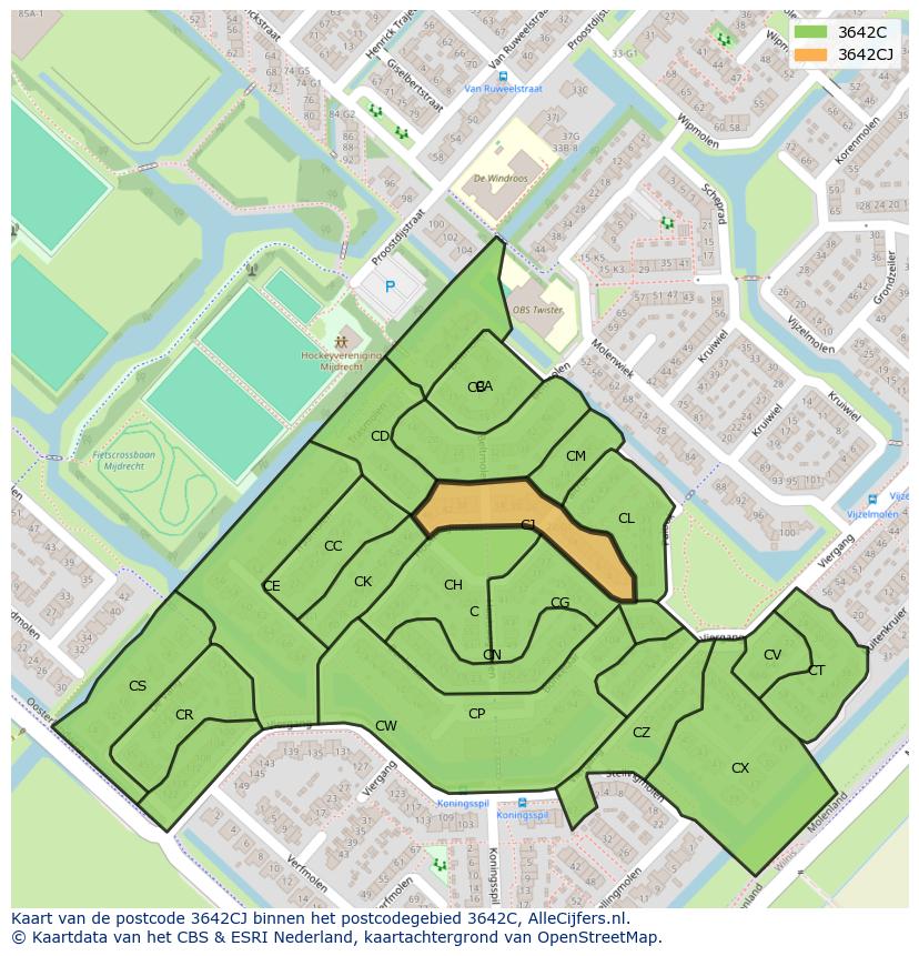 Afbeelding van het postcodegebied 3642 CJ op de kaart.